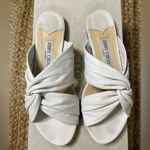 Jimmy Choo Lela Flat White Sandals, size 38